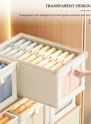 3 Pieces Foldable Closet Storage Organizer with Clear Lid and Window, Washable Closet Storage Boxes with Carrying Handles , Stackable Wardrobe Clothes Organizer,Cube Storage Bin for Clothes Wardrobe Home Bedroom Office - view 5