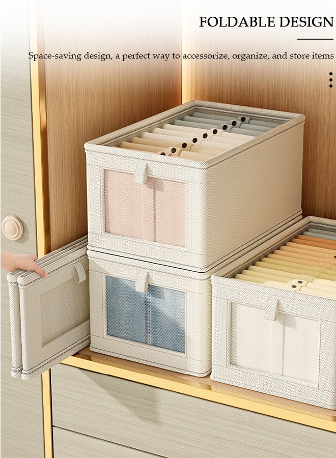 DUNISO 3 Pieces Foldable Closet Storage Organizer with Clear Lid and Window, Washable Closet Storage Boxes with Carrying Handles , Stackable Wardrobe Clothes Organizer,Cube Storage Bin for Clothes Wardrobe Home Bedroom Office - Image 3