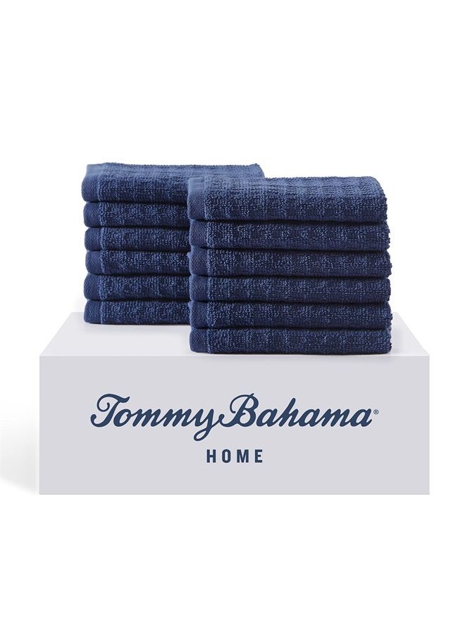 TOMMY Bahama Washcloth Set, Highly Absorbent Cotton Bathroom Decor, Low Linting & Fade Resistant (Northern Pacific Dark Blue, 12 Piece) - Image 1