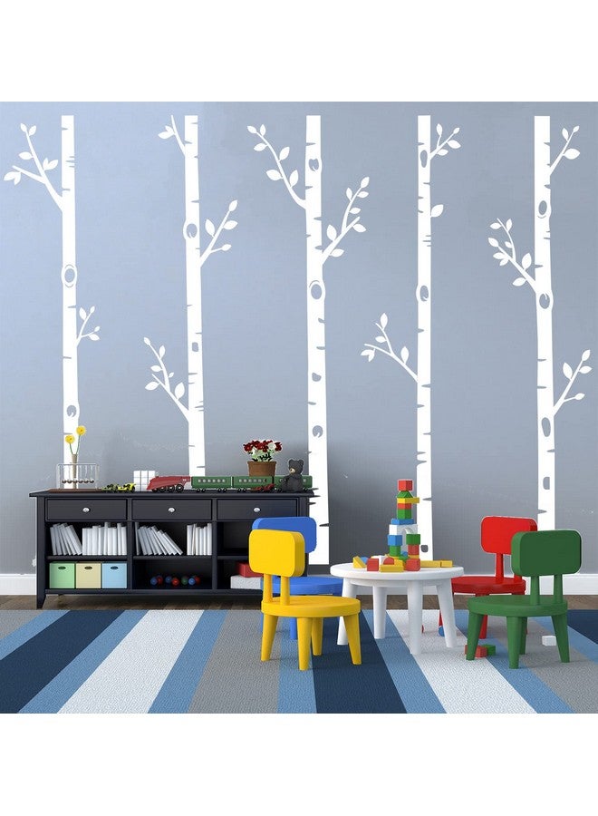 MAFENT Giant Tree Wall Decals 5 Birch Tree Wall Stickers Woodland Wall Stickers for Baby Kids Nursery Bedroom Living Room Wall Decorations (100", White) - Image 1