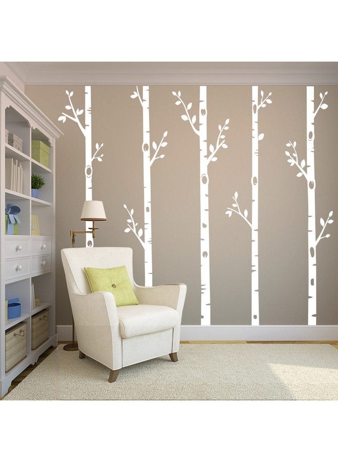 MAFENT Giant Tree Wall Decals 5 Birch Tree Wall Stickers Woodland Wall Stickers for Baby Kids Nursery Bedroom Living Room Wall Decorations (100", White) - Image 3