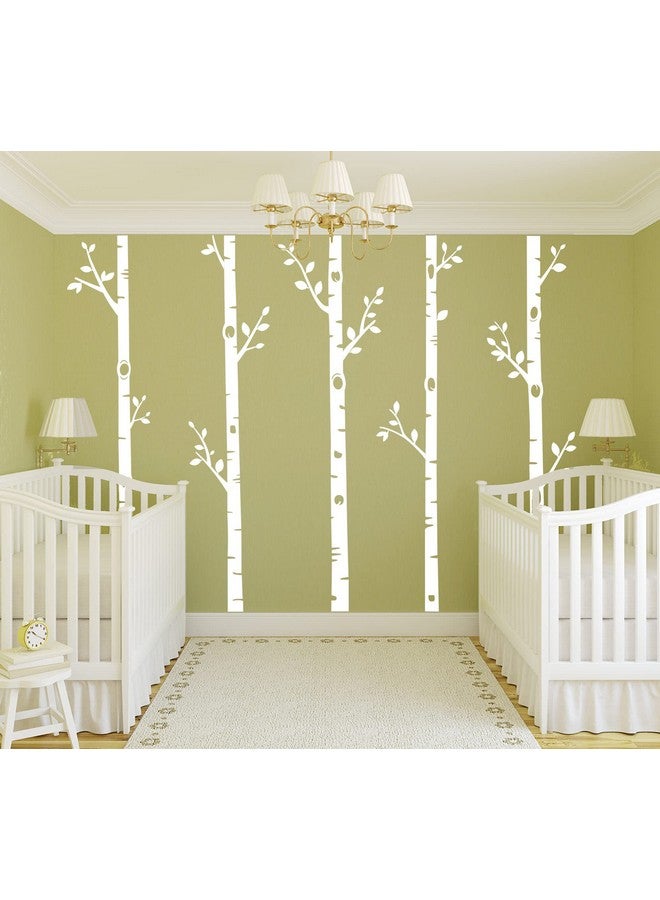 MAFENT Giant Tree Wall Decals 5 Birch Tree Wall Stickers Woodland Wall Stickers for Baby Kids Nursery Bedroom Living Room Wall Decorations (100", White) - Image 4