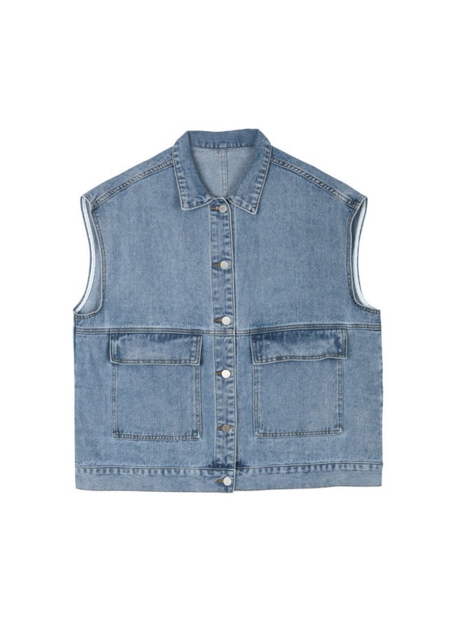 Private Brand Women's Denim Vest Korean Style Loose Sleeveless Bf Style Utility Vest Versatile Student Jacket Trendy - Image 5