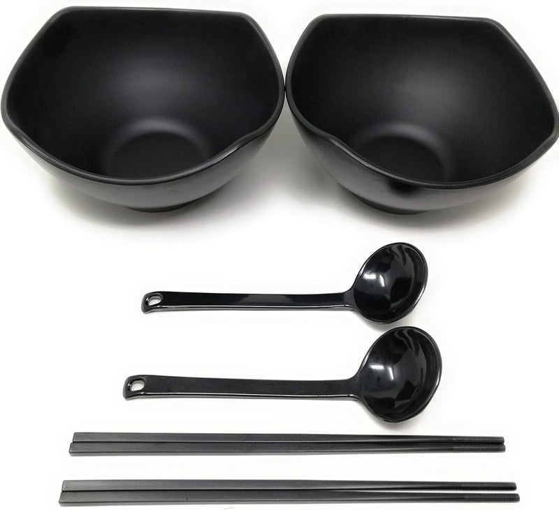 TJ Global 56 Ounce Large Melamine Japanese Ramen Noodle Soup Bowl Set Hard Plastic Dishware for Udon Soba Pho Asian Noodles  827 x 472 Comes with chopsticks and spoons 2 Sets - Image 1