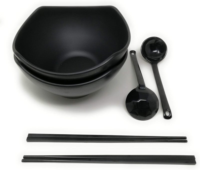 TJ Global 56 Ounce Large Melamine Japanese Ramen Noodle Soup Bowl Set Hard Plastic Dishware for Udon Soba Pho Asian Noodles  827 x 472 Comes with chopsticks and spoons 2 Sets - Image 3