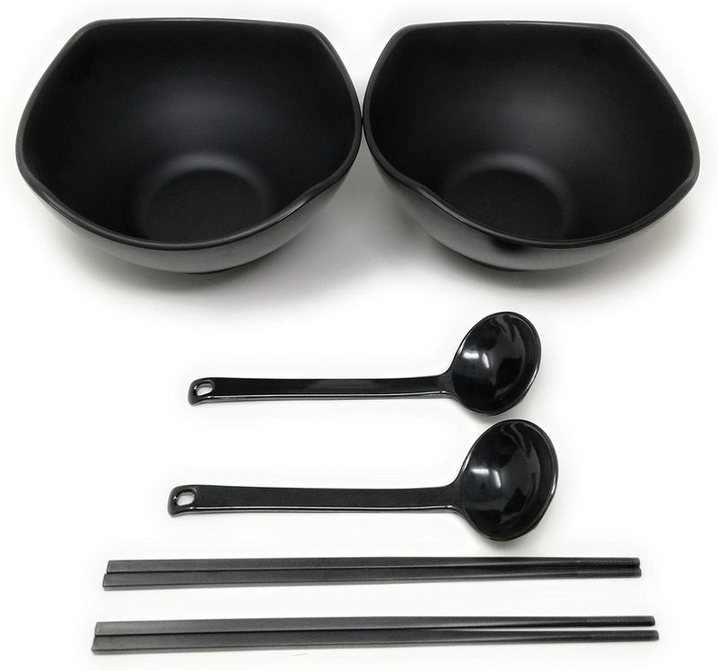 TJ Global 56 Ounce Large Melamine Japanese Ramen Noodle Soup Bowl Set Hard Plastic Dishware for Udon Soba Pho Asian Noodles  827 x 472 Comes with chopsticks and spoons 2 Sets - Image 2