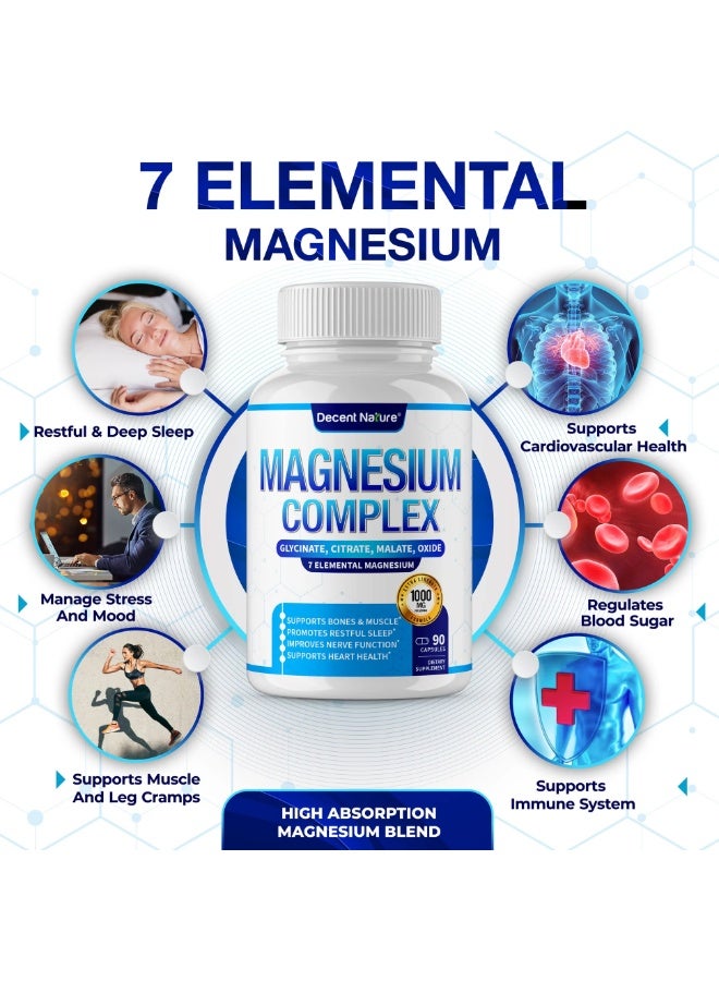 Decent Nature Magnesium Complex 1000mg – 7-in-1 Advanced Magnesium Supplement | Muscle, Nerve & Energy Support – 90 Vegan Capsules - Image 2
