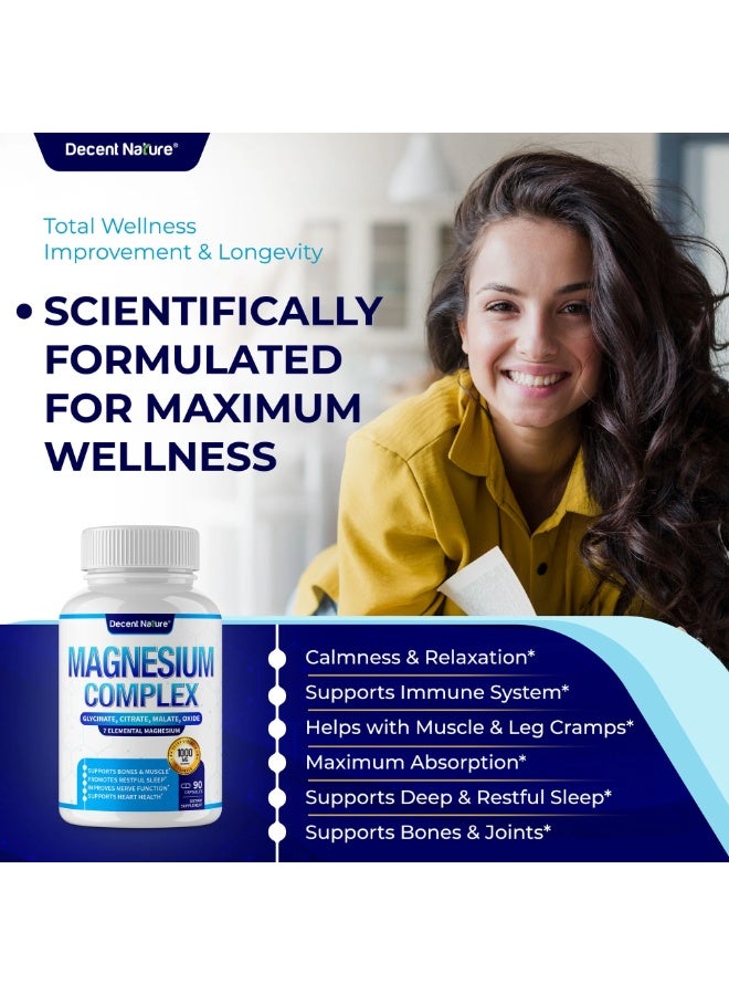 Decent Nature Magnesium Complex 1000mg – 7-in-1 Advanced Magnesium Supplement | Muscle, Nerve & Energy Support – 90 Vegan Capsules - Image 3