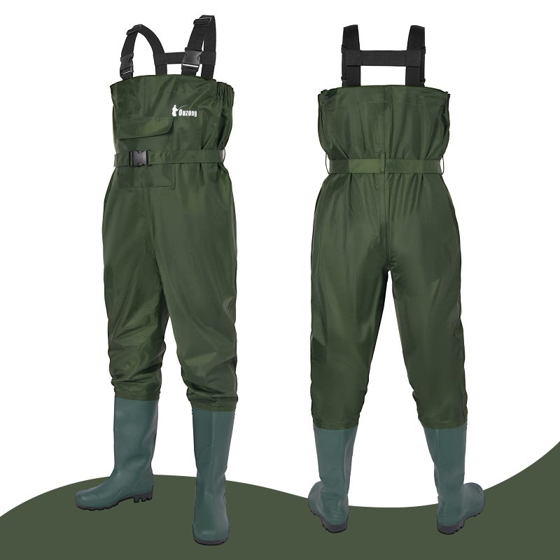 Ouzong Bootfoot Fishing Chest Waders for Men Women with Boots 2-Ply Nylon/PVC Waterproof Hunting Waders with Boots Hanger (Green-011) - Image 2