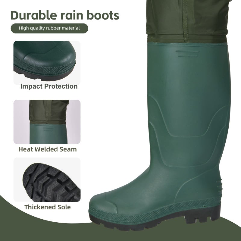 Ouzong Bootfoot Fishing Chest Waders for Men Women with Boots 2-Ply Nylon/PVC Waterproof Hunting Waders with Boots Hanger (Green-011) - Image 4
