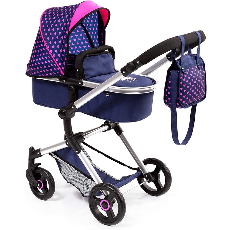 Bayer Design Baby Doll City Vario Pram, Blue Pink with Hearts Unicorn - Image 1