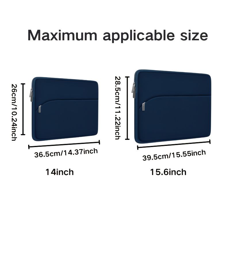Navy Blue 15.6 Inch Ultra Thin Laptop Sleeve With Front Pocket For Travel Business Office Commuting - Image 2
