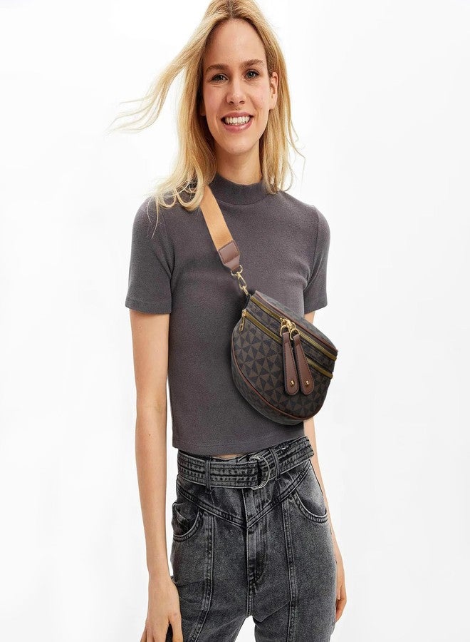 KKXIU Crossbody Sling Bag for Women Trendy Fanny Pack Vegan Leather Chest Bag (1-Brown) - Image 2