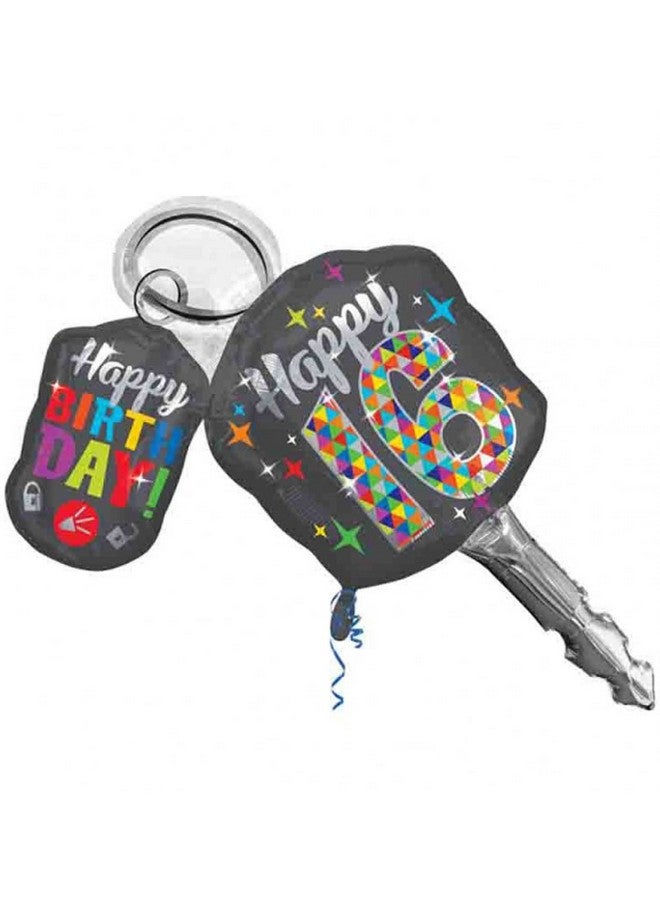Amscan Sweet 16 Birthday Car Keys Shaped 38" Mylar Balloon