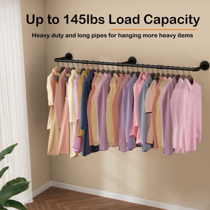 UlSpeed Wall Mounted Clothes Rack 52.6in, Industrial Pipe Clothing Racks Wall Mount, Heavy Duty Detachable Iron Garment Bar, Saving Space, Multi-Purpose Hanging Rod for Bedroom, Laundry Room, 2 Packs - Image 5