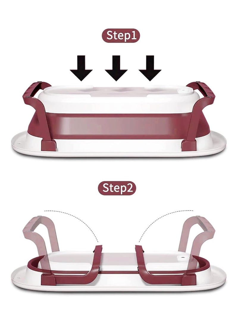 Baby Portable Anti-Slip Folding Bathtub with Bath Mat, Foldable for Storage and Travel, Stand Up Design with Adjustable Legs for Toddlers and Babies, Built-in Hook for Hanging - Image 5