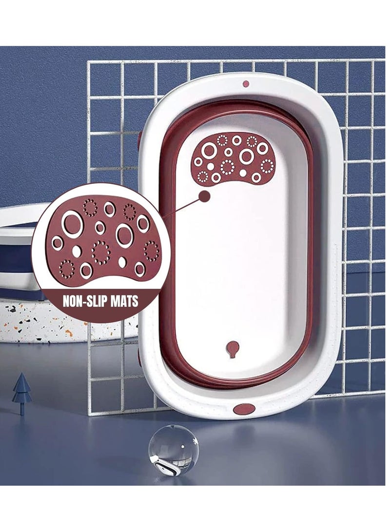 Baby Portable Anti-Slip Folding Bathtub with Bath Mat, Foldable for Storage and Travel, Stand Up Design with Adjustable Legs for Toddlers and Babies, Built-in Hook for Hanging - Image 2