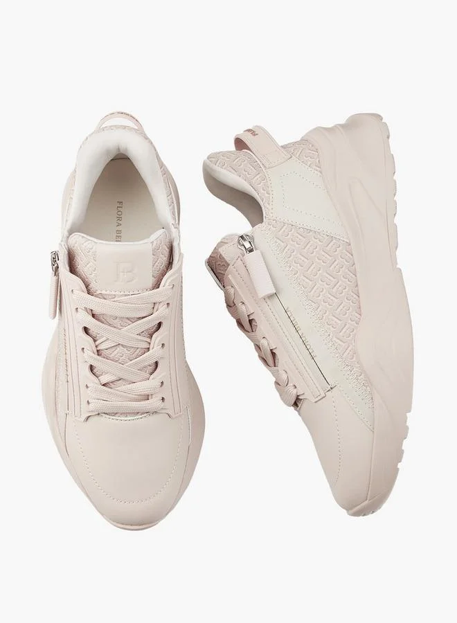 Flora Bella By Shoexpress BEIGE Flora Bella Monogram Print Lace-Up Sneakers for Women | Best Price UAE