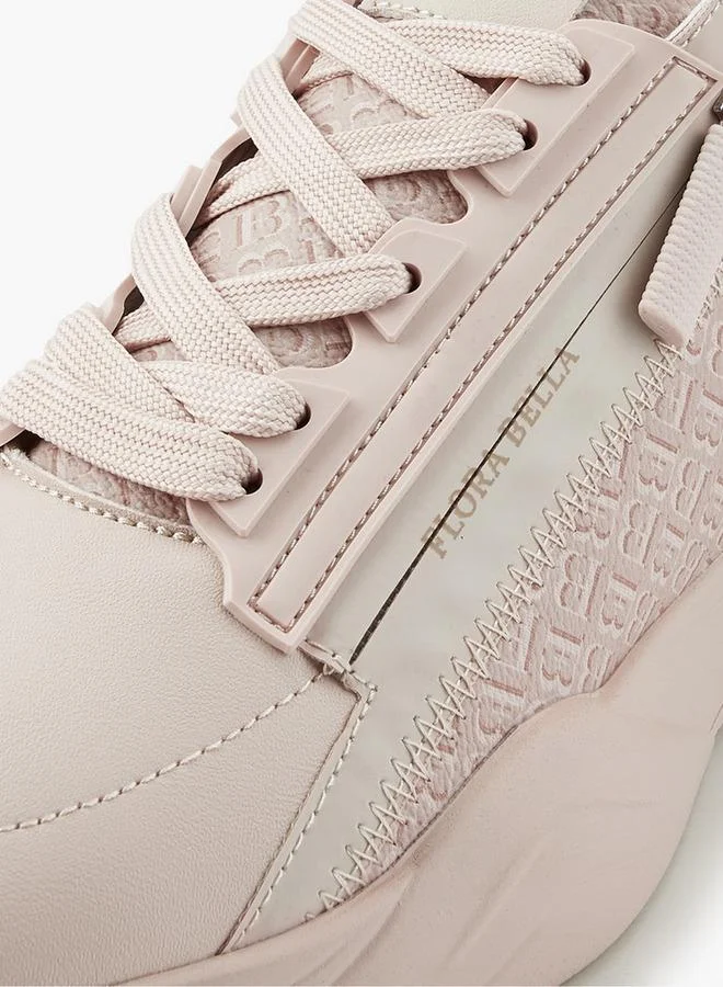 Flora Bella By Shoexpress BEIGE Flora Bella Monogram Print Lace-Up Sneakers for Women | Best Price UAE