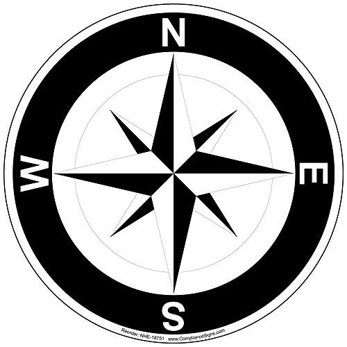 ComplianceSigns.com White [Graphic Only] Compass Heavy Traffic Floor Label Decal for Wayfinding, 12 Inch Self-Adhesive Vinyl - Image 1