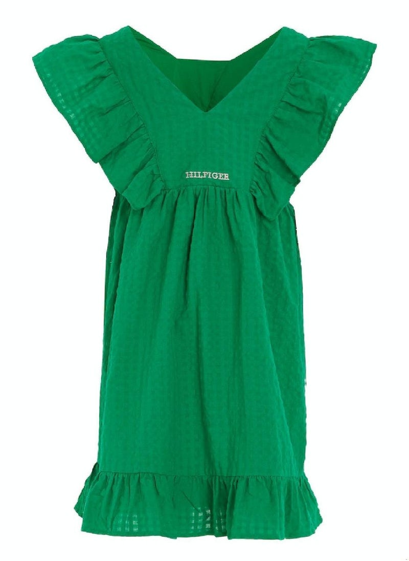 Girls' Seersucker Frill Fit And Flare Dress -  Pure cotton seersucker, Green - pzsku/ZCD61FE7293F6596F28D1Z/45/_/1715080143/592065e8-db54-42a7-b291-70f7d3150d8d