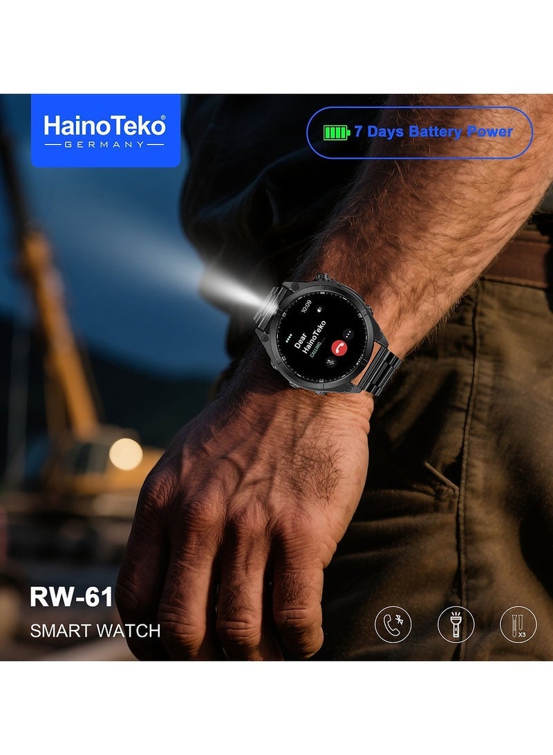 Haino Teko RW-61 Smartwatch with Round AMOLED Display – Stylish Black Design with Built-in Flashlight for Convenience – Includes 3 Pairs of Interchangeable Straps and Charging Cable – Fitness Tracking, Notifications & Long Battery Life – Perfect for Ladies and Gents - Image 3