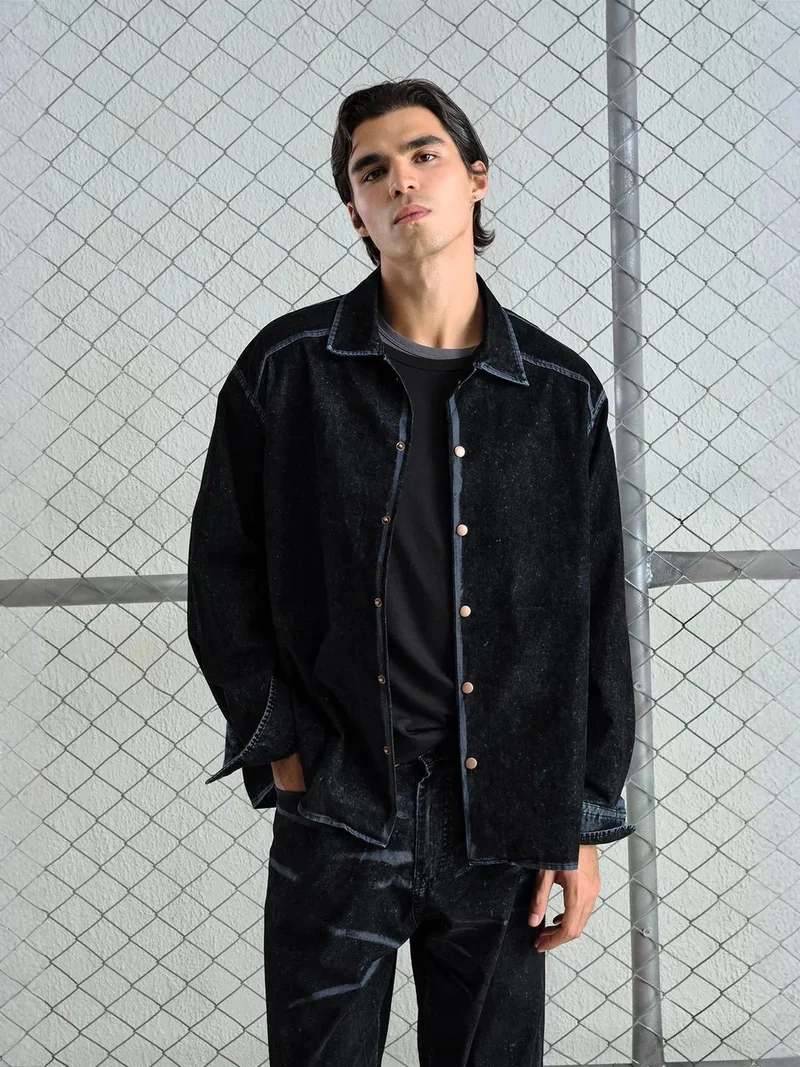جيستو GIESTO Long Sleeve Buttoned Gabardine Shirt with Jacket Collar