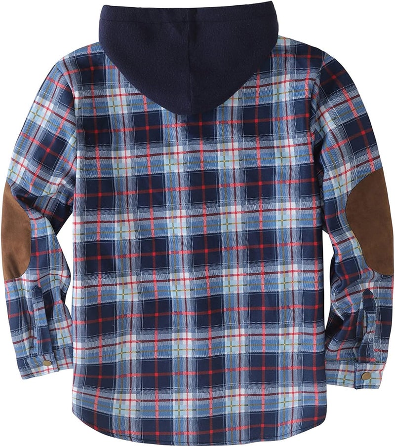 cheekyglo Men's Thermal Lined Jackets for Winter, Fleece Lined Hooded Plaid Jacket, Thicken Quilted Coat Button & Zipper Jackets - Image 5
