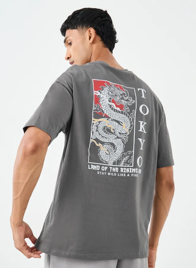 Styli Styli Men Oversized Japanese Graphic Back Print T-Shirt