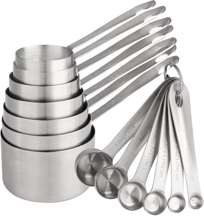 Smithcraft Measuring Cups and Spoons Set, 18/8 Stainless Steel Measuring Cups and Spoons, Metric & US Metal 7 Kitchen Measure Cups & 6 Measuring Spoons, Baking Measuring Tools Set 13 - Image 1