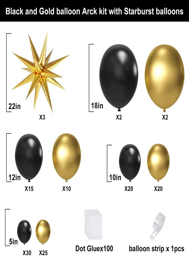 YMSZ Black and Gold Balloons with 3pcs Starburst Balloons, 5 10 12 18 inch Black and Gold Balloons Garland Arch Kit for Birthday, New Years, Graduation and Anniversary Decorations Supplies - Image 2