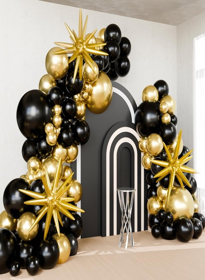 YMSZ Black and Gold Balloons with 3pcs Starburst Balloons, 5 10 12 18 inch Black and Gold Balloons Garland Arch Kit for Birthday, New Years, Graduation and Anniversary Decorations Supplies - Image 1