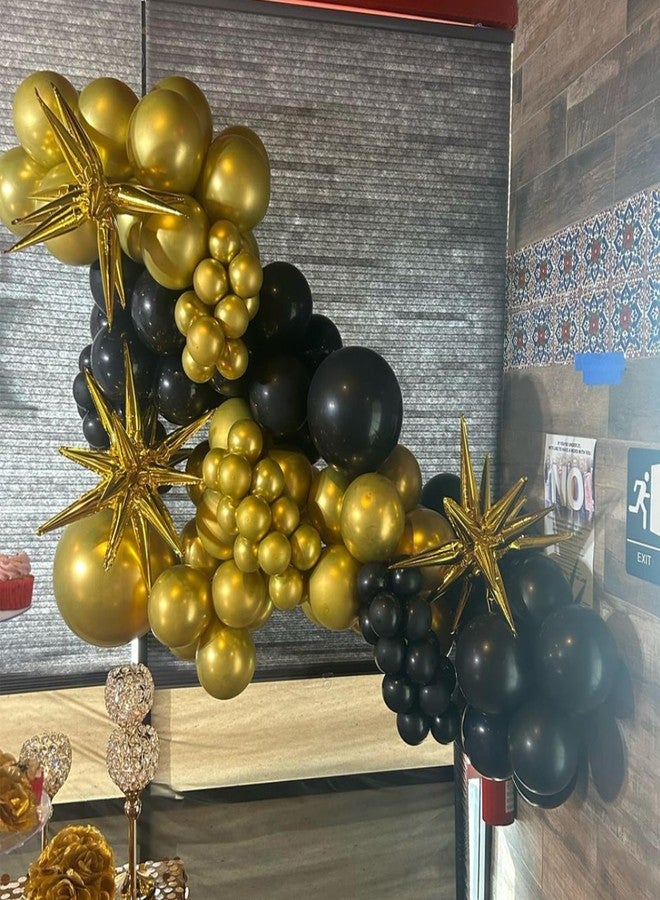 YMSZ Black and Gold Balloons with 3pcs Starburst Balloons, 5 10 12 18 inch Black and Gold Balloons Garland Arch Kit for Birthday, New Years, Graduation and Anniversary Decorations Supplies - Image 4