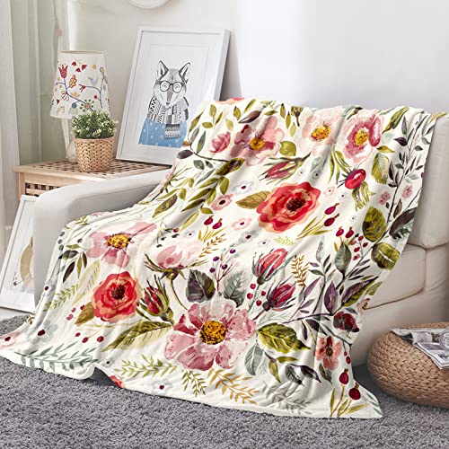 Tupmnbry Wildflowers Floral Throw Blanket Botanical Floral Printed Blanket Super Soft Flannel Throw Blankets Lightweight Fluffy Plush Fuzzy Bed Blankets for Bedding Sofa 50"X60" - Image 1