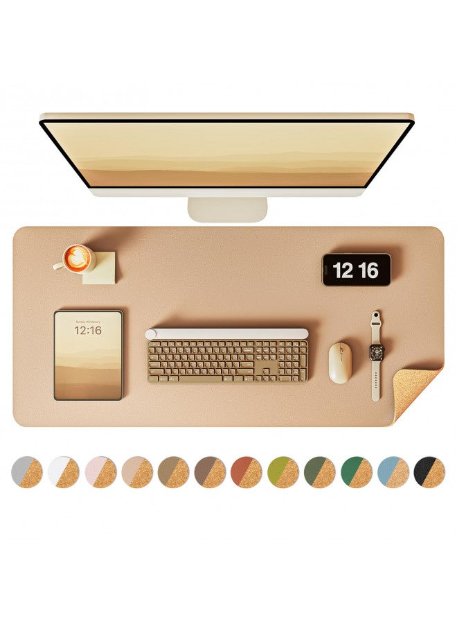 YSAGi Double-Sided Desk Pad, 31.5"x15.7"Leather Desk Mat, Eco Cork Desk Pad Protector,Large Mouse Pad,Waterproof Desk Blotter for Office/Home(Apricot) - Image 1