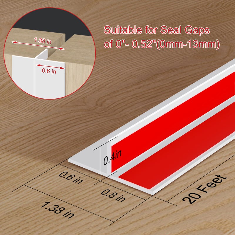 Benory T-Shaped Silicone Seal Strip for Door & Windows, 20Ft Weatherproof Draft Stopper, Gap Seal for Door Sides (White) - Image 3