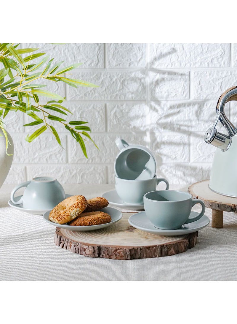 DANUBE HOME Apollo 8-Piece Stoneware Coffee Cup and Saucer Set – Elegant Tea Cups with Matching Saucers, Dishwasher & Microwave Safe, Perfect for Home, Office, or Gifting 250ml  - Image 4