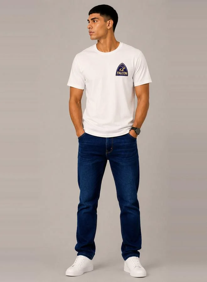 Take Two White Logo Patch Cotton Blend Crew Neck T-Shirt By Falcon