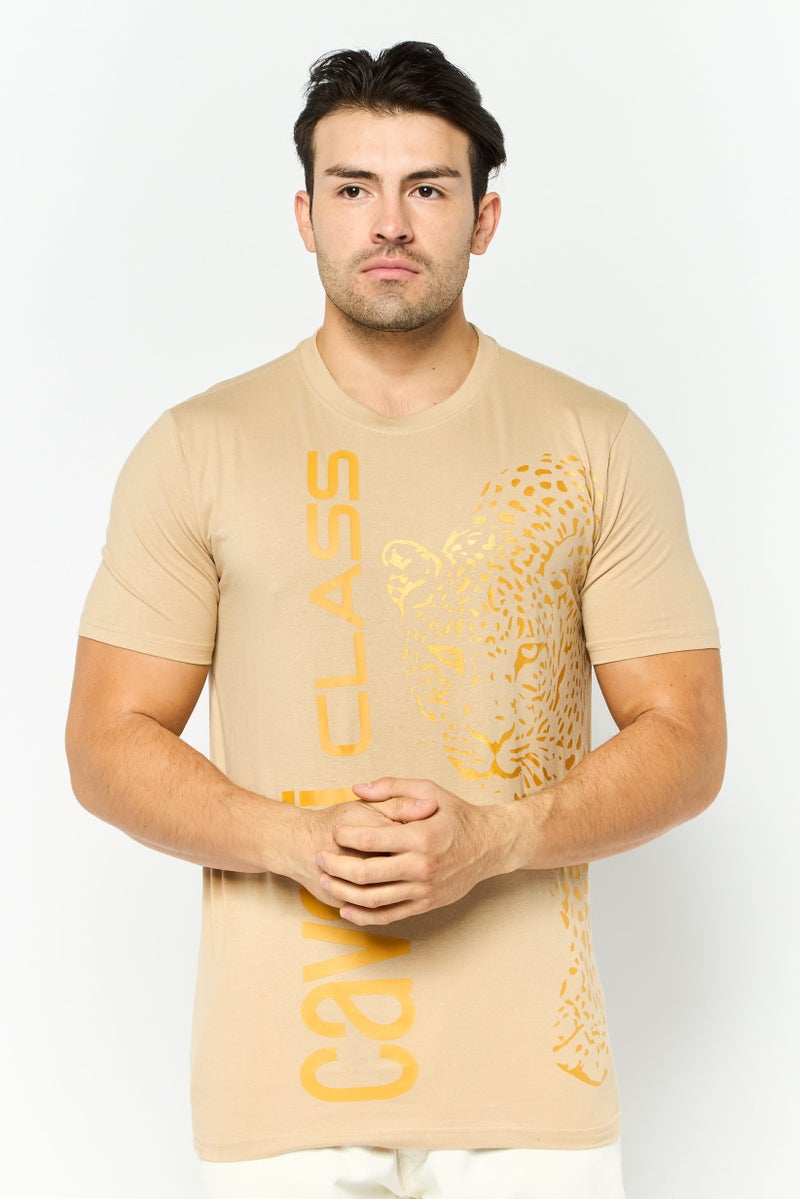 Cavalli Class Men Crew Neck Short Sleeve Brand Logo T-Shirt, Beige - Image 1