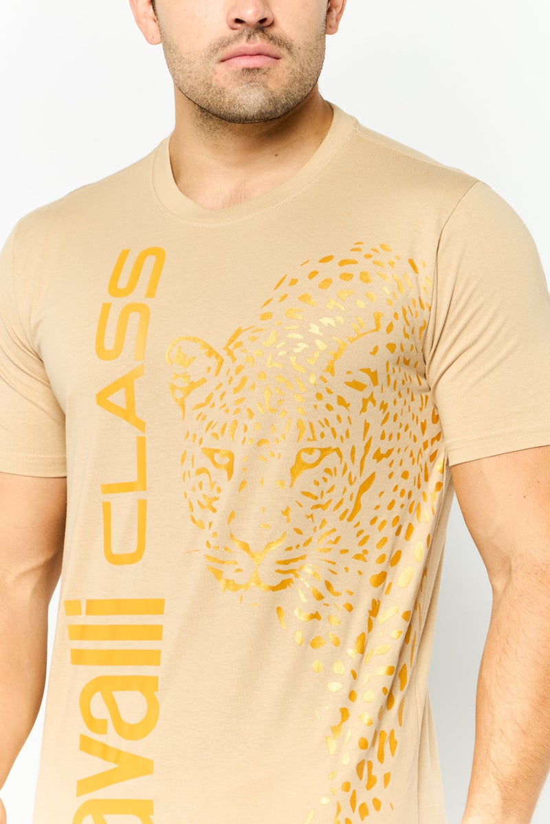 Cavalli Class Men Crew Neck Short Sleeve Brand Logo T-Shirt, Beige - Image 2
