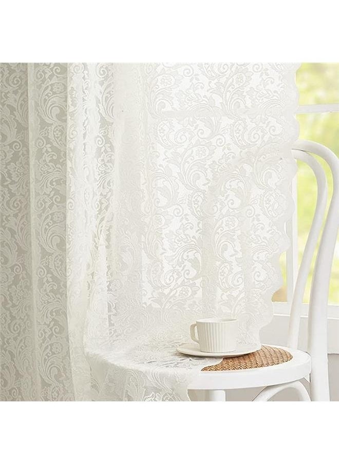 yongsheng 2-Piece Net Window Curtain White 140*260cm-Lace yarn Sheer Curtains, Semi Sheer Curtains for Living Room Bedroom Privacy Soften Sunlight Drapes for Farmhouse Cafe  - Image 2