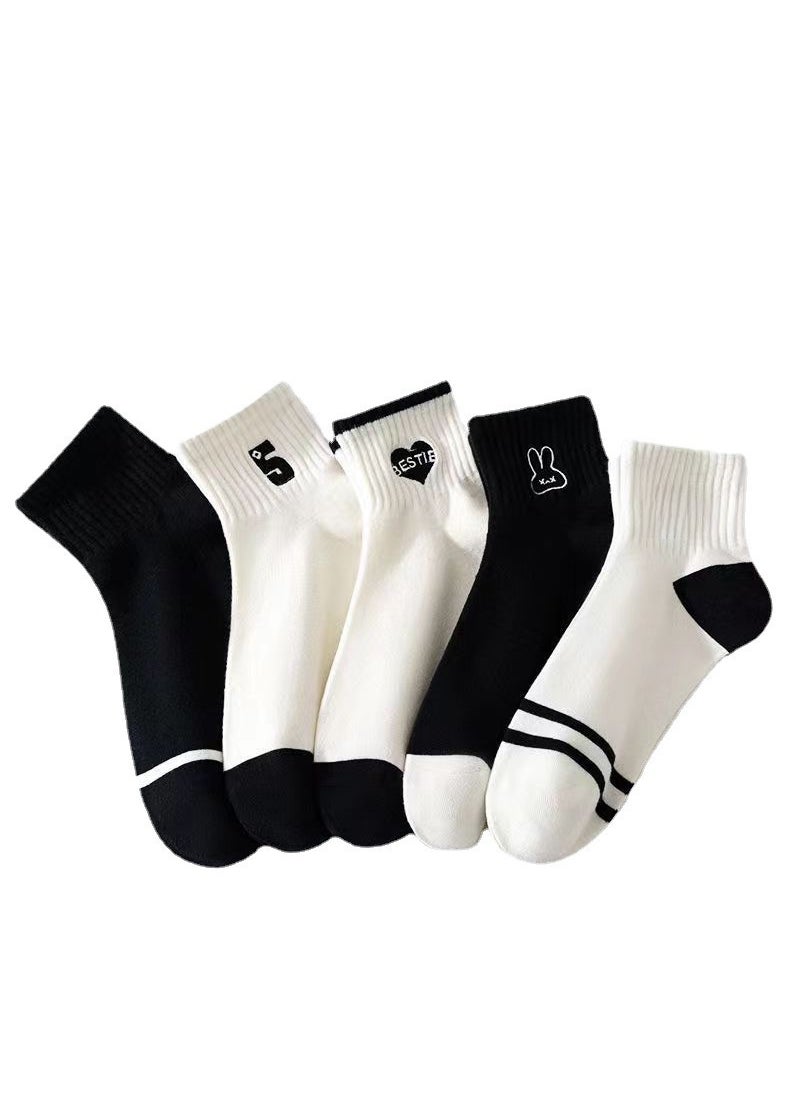 Generic - Womens Summer Thin Short Cotton Socks Breathable Sporty Black White Boat Socks Absorbent Trendy Japanese Style College Sports Socks Letter Love - Image 1
