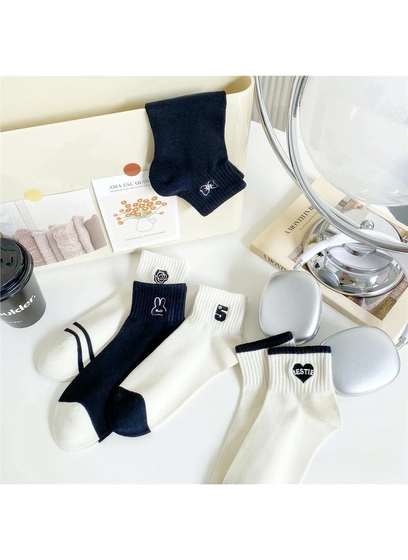 Generic - Womens Summer Thin Short Cotton Socks Breathable Sporty Black White Boat Socks Absorbent Trendy Japanese Style College Sports Socks Letter Love - Image 1