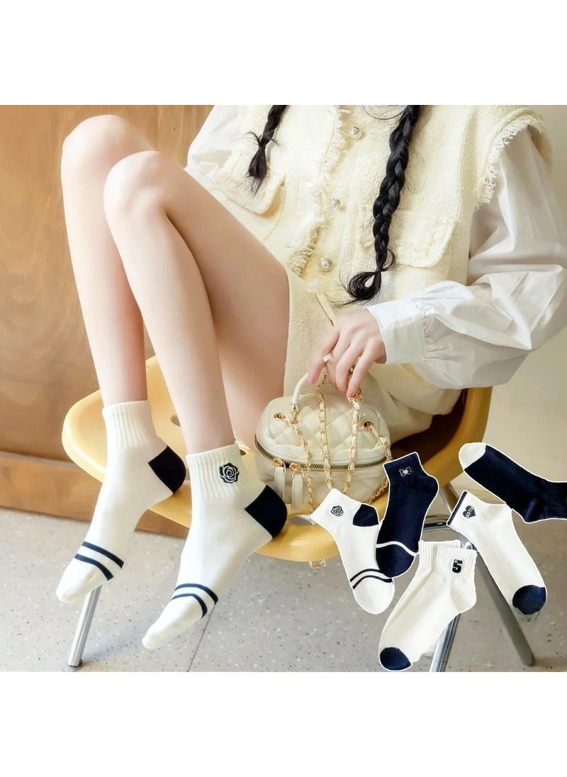Generic - Womens Summer Thin Short Cotton Socks Breathable Sporty Black White Boat Socks Absorbent Trendy Japanese Style College Sports Socks Letter Love - Image 1
