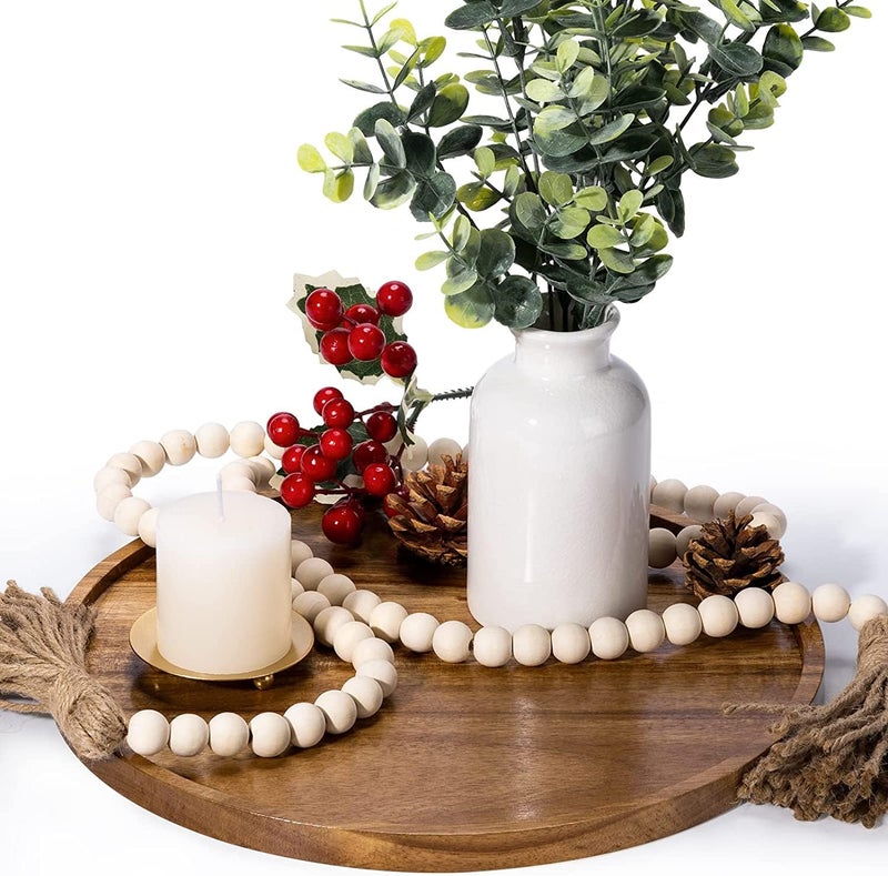 DECORKEY Farmhouse Wood Beads Garland, 2 Pack 58 Inch Wooden Beads for Boho Home Decor with Tassels, Rustic Country Decor for Coffee Table, Wall, Shelf, Tray, Vase, Living Room, Bedroom - Image 3