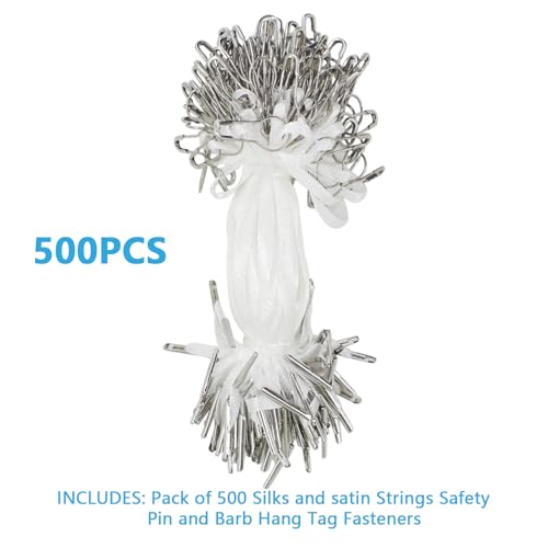 BDS-HOME 4.5 Inch 500pcs Hang Tag String Silks and Satin Strings, Safety Pin and Barb Fasteners for Clothing Hang Tags, White (White) - Image 3