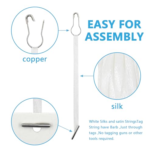 BDS-HOME 4.5 Inch 500pcs Hang Tag String Silks and Satin Strings, Safety Pin and Barb Fasteners for Clothing Hang Tags, White (White) - Image 4