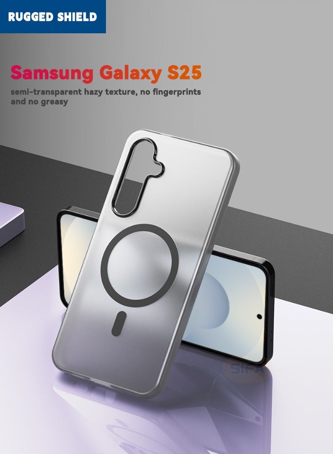 RUGGED SHIELD Samsung Galaxy S25 Cover, [Magsafe Compatible][Anti-Drop Shockproof][Anti-Slip][No Yellowing] Slim Skin Friendly Frosted Hard Case for Galaxy S25 6.2 inch, Translucent Black - Image 2