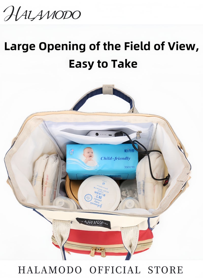 HALAMODO - Baby Diaper Bag Large Capacity Backpack with External USB Charging Port Lightweight Bag with Independent Insulated Bottle Compartment Mummy Bag Water Resistant Backpack Rear Dry Wet Separation Bag - Image 1