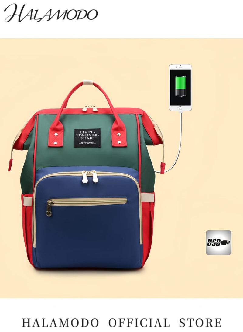 HALAMODO - Baby Diaper Bag Large Capacity Backpack with External USB Charging Port Lightweight Bag with Independent Insulated Bottle Compartment Mummy Bag Water Resistant Backpack Rear Dry Wet Separation Bag - Image 1